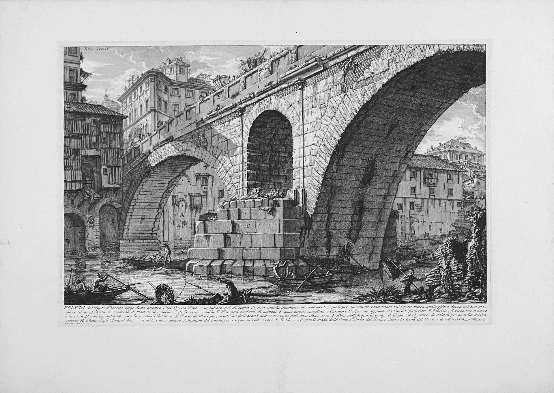 Giovanni Battista Piranesi (1720 Venedig - Rom 1778), 4 Radierungen: "Veduta del Ponte Fabrizio", - Bild 6 aus 7