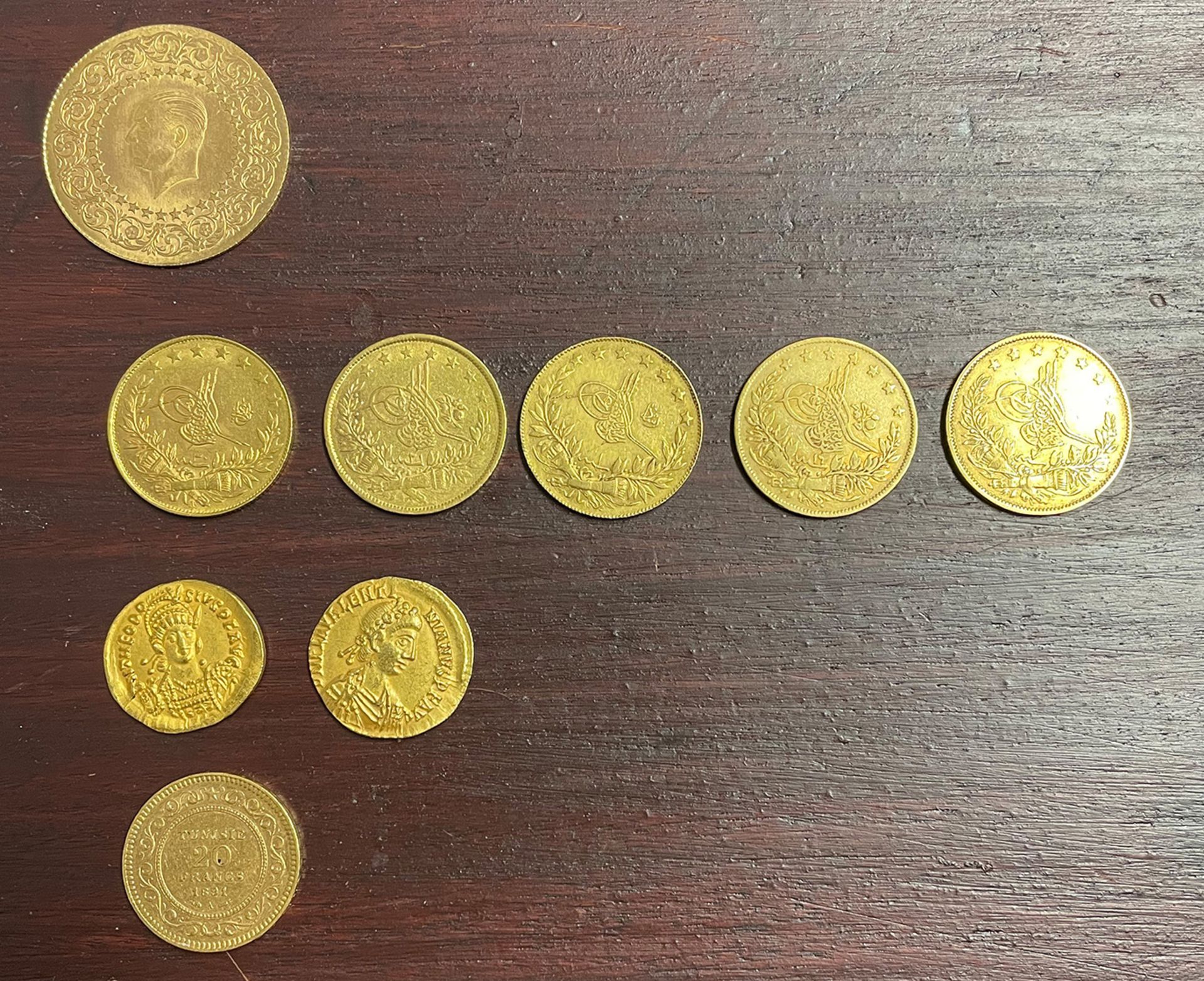 Konvolut Goldmünzen, 1 x Türkei 100 Piaster Atatürk, Gold, D 2,97 cm, Raugewicht 6,6 gr; 5 x Türkei,