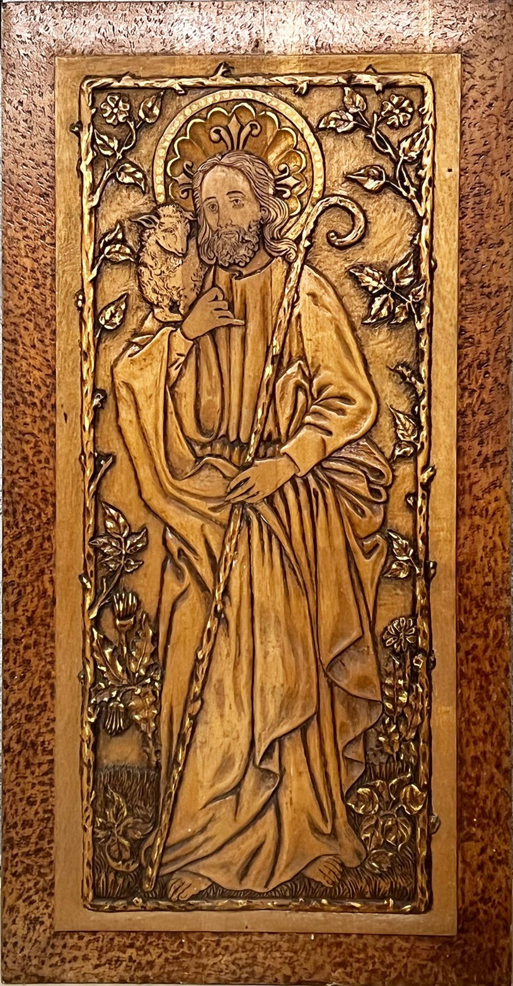 Relief mit Christus als dem guten Hirten/ relief with Christ as the good shepherd. Ca. 1860, Holz,