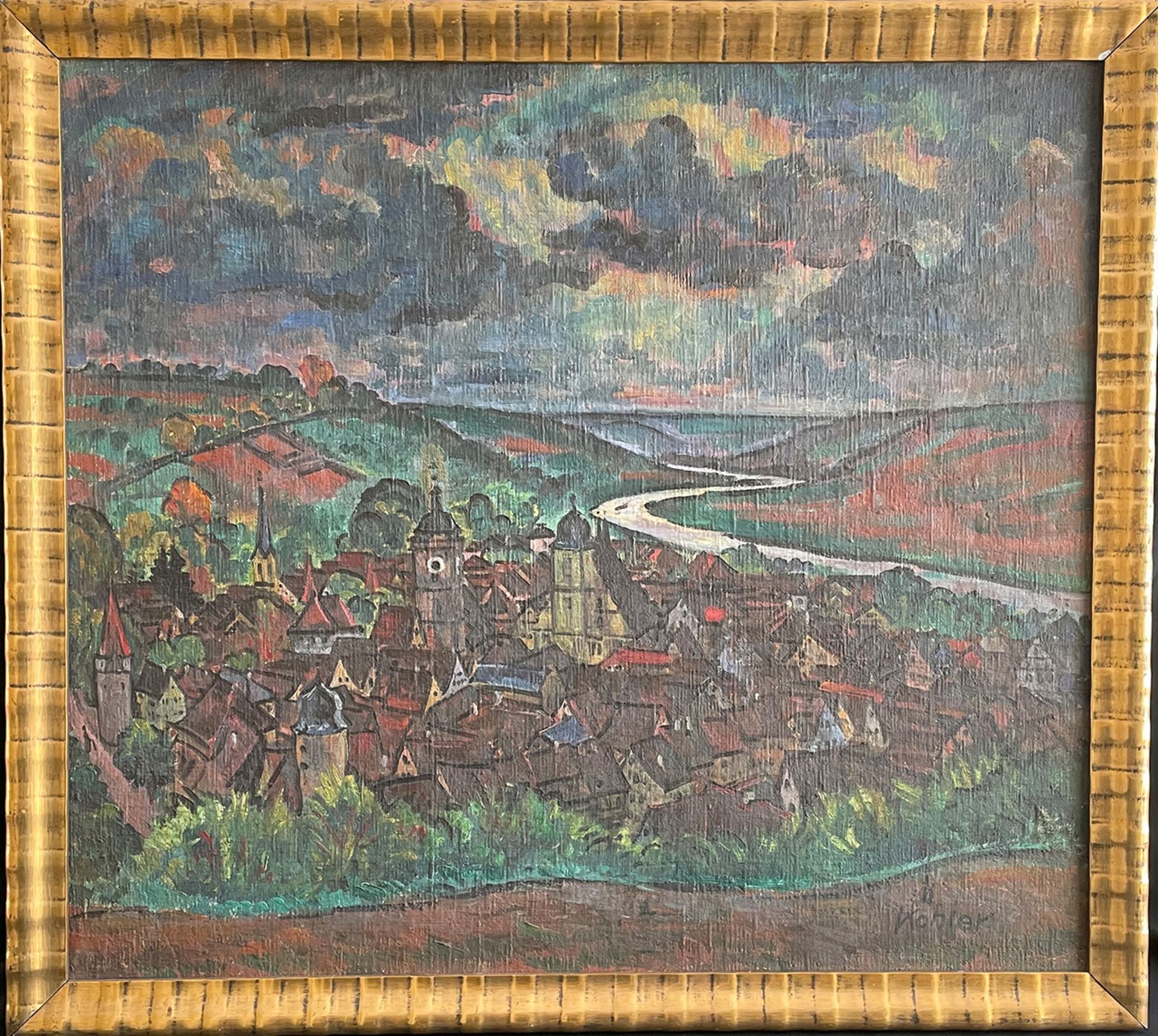 Köhler, Mainstädtchen, signiert, Öl/Lwd, 100 x 110 cm - Bild 2 aus 3