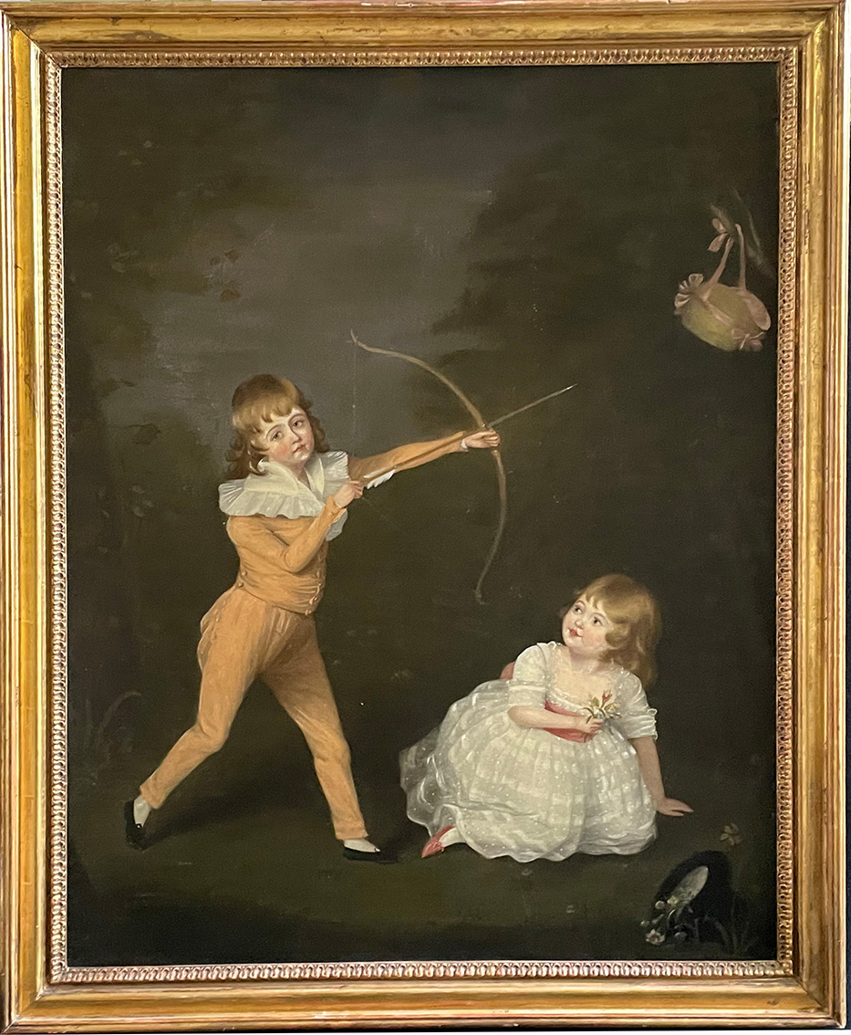 Unbekannter Maler, Ende 18. Jh./ Anf. 19. Jh., Junge mit Pfeil und Bogen mit Mädchen, das Blumen - Image 6 of 6