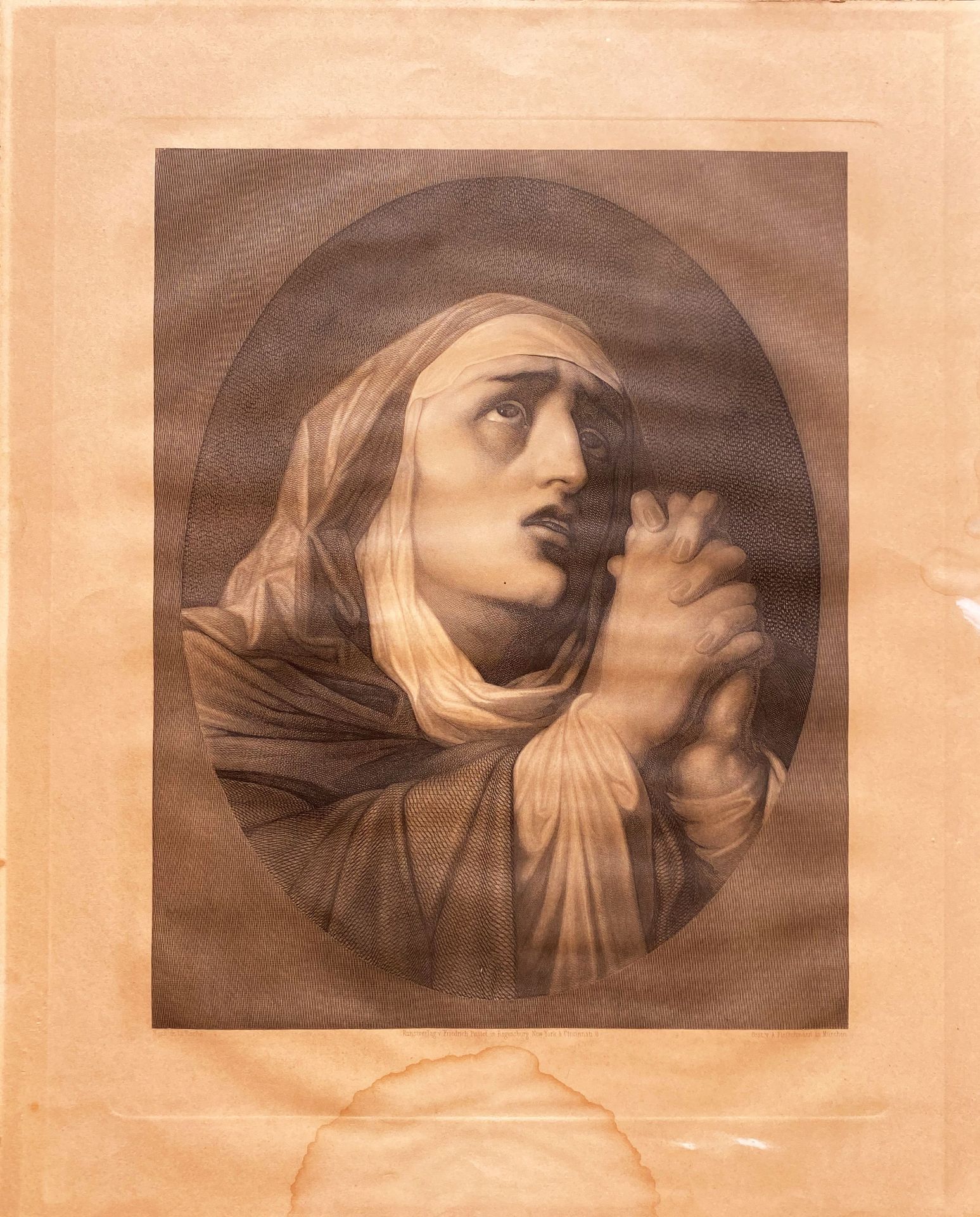 Zwei Druckgraphiken, Maria, 46,7 x 36,8 cm (Druck), Jesus, 31,4 x 39,4 cm (Druck), Altersspuren - Image 2 of 4