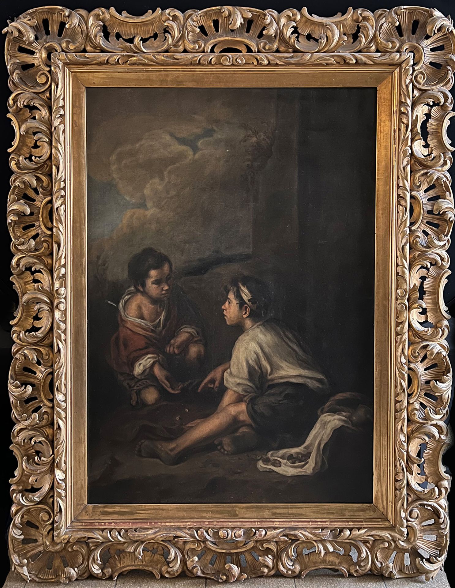 Bartolomé Esteban MURILLO (1618-1682) Kopie, 2. H. 19. Jh, sehr großes Gemälde. "Das Würfelspiel".