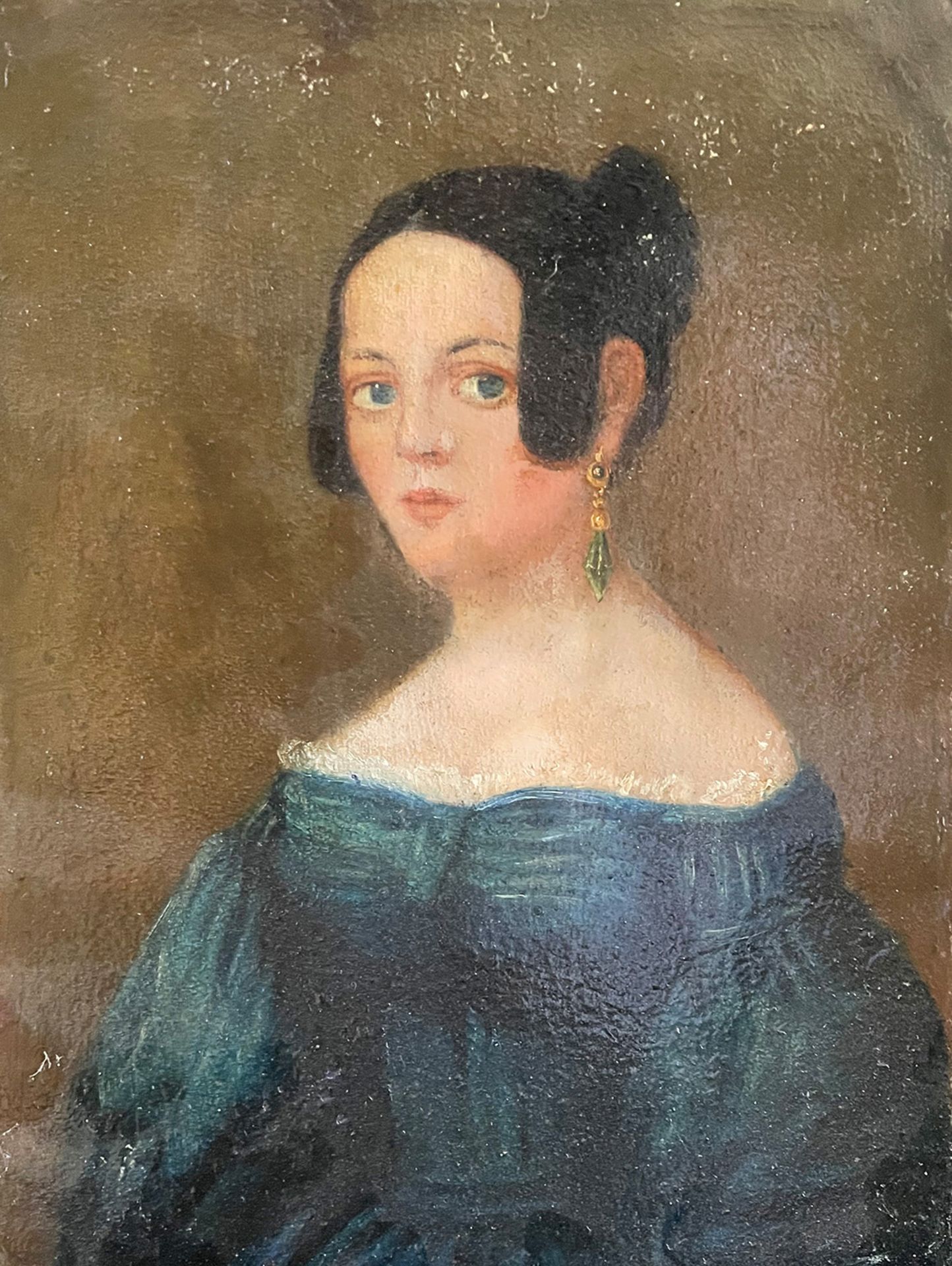 Damenportrait. Unbekannter Maler um 1850, Öl auf Metall, 33 x 25 cm