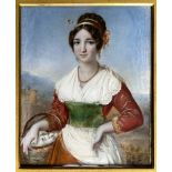 Bianca FESTA (1802-1884), Portrait einer schönen Römerin mit rotem Kleid, weißer Spitzenbluse und