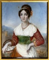 Bianca FESTA (1802-1884), Portrait einer schönen Römerin mit rotem Kleid, weißer Spitzenbluse und