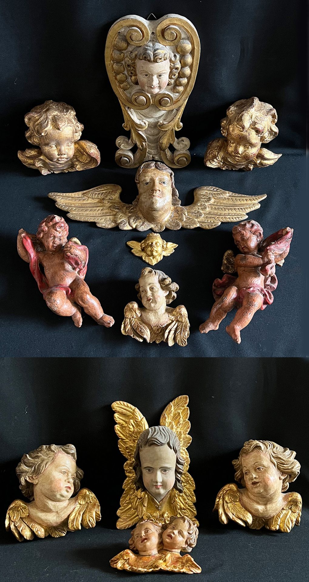 Großes Konvolut mit 12 Engeln, Engelsköpfen und Kopfflüglern / large collection of twelve angels,