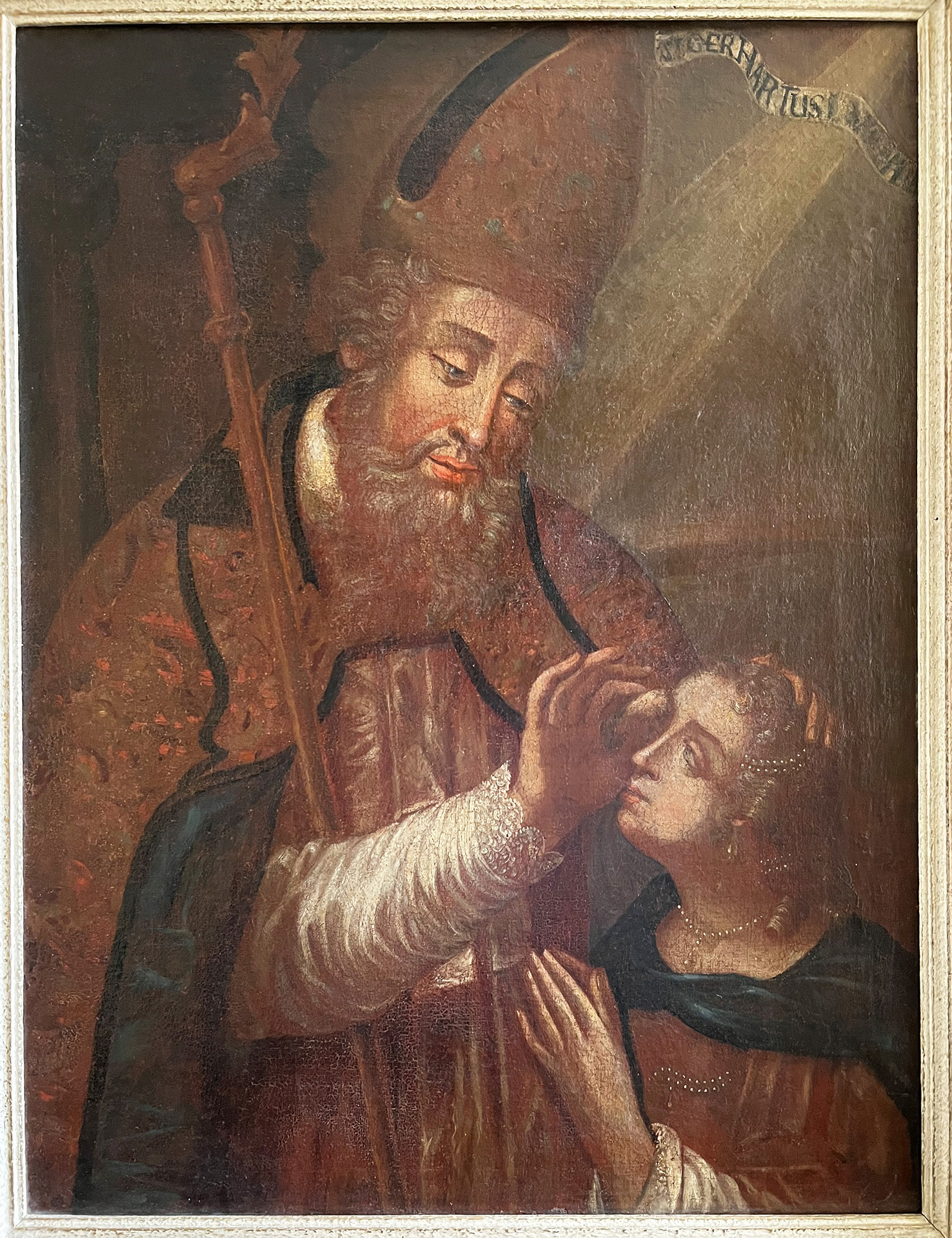 Unbekannter Künstler, Franken, 18. Jh., Hl. Gerhartus segnet ein Mädchen. Unknown artist, Saint