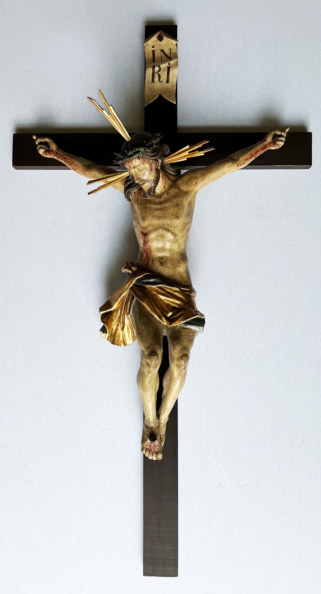 Corpus Christi, 19. Jh., barock, Holz, farbig gefasst, Lendenschurz vergoldet, Dreinageltypus, - Bild 4 aus 5