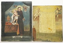 2 Gemälde mit Engeln und dem Hl. Antonius/ 2 paintings with angels and Saint Anthony. Süddeutsch,