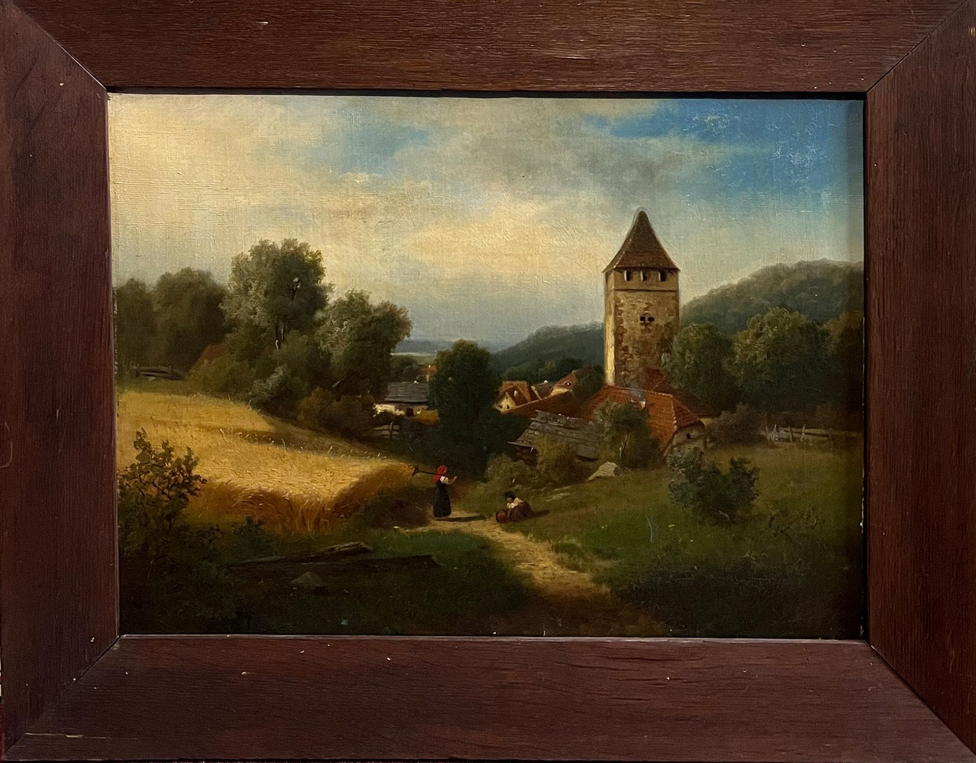 Otto GOLDMANN (1844-1915), Landschaft mit Turm und figürlicher Staffage, signiert, Öl/Lwd, - Image 3 of 4