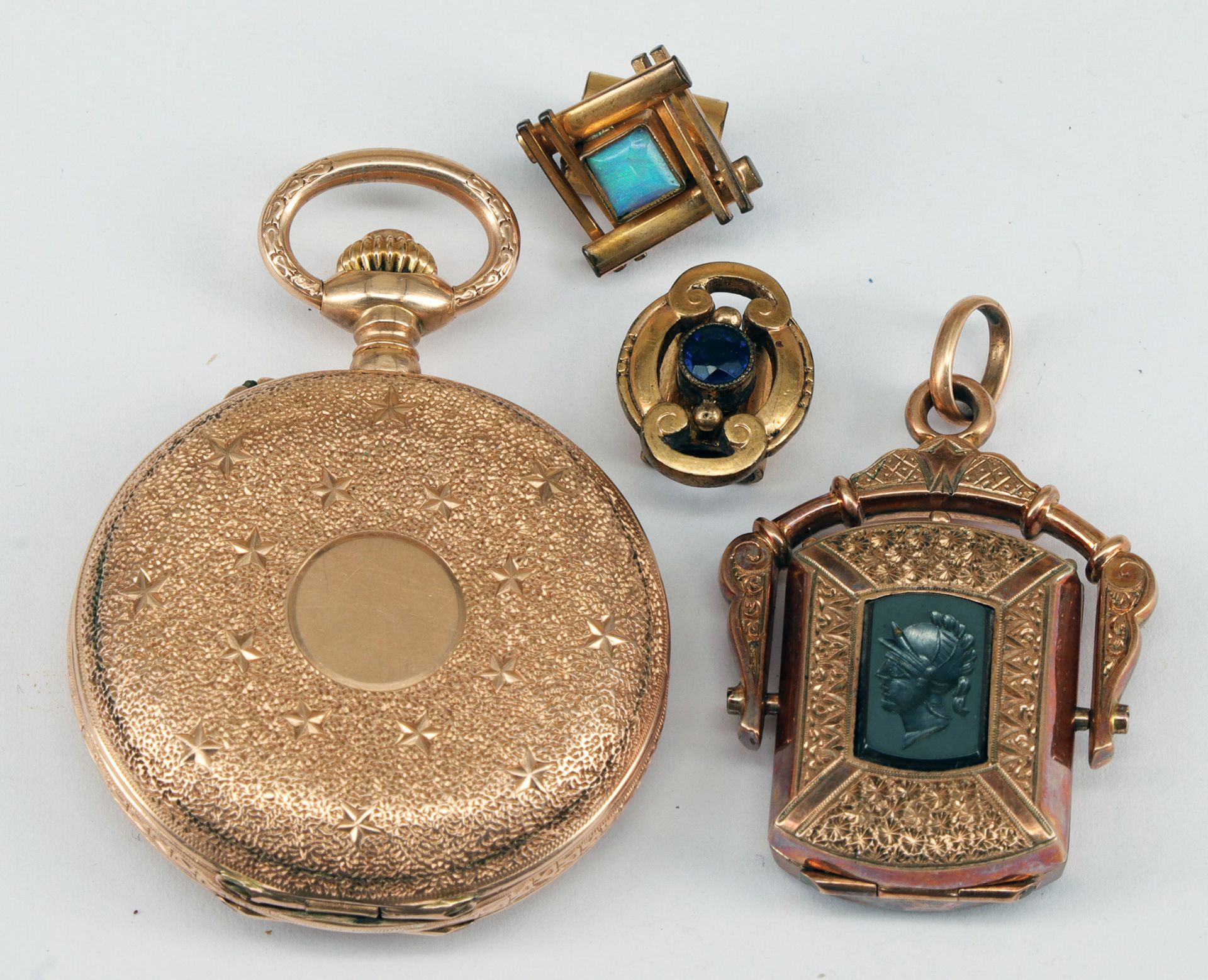 Frackuhr, 585er Roségold, Uhr läuft nicht an, Zwischendeckel Gold, Altersspuren, D. 3,4 cm, 31 g; - Bild 2 aus 2