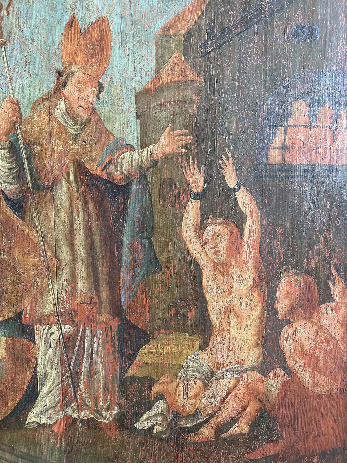 Bischof besucht Gefangene/ bishop visiting prisoners. Süddeutsch, 18. Jh. oder früher, Tafelbild, - Image 3 of 4