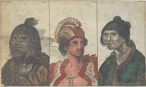 Frühe Drucke aus "James Cook’s Reisen", um 1777-1780, 1785. Später nachkoloriert, Frau aus dem
