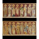 2 Gemälde, 19 Jh., Öl mit Goldauflage auf Holzplatte: 1. Gemälde zeigt: Timotheus, Paulus,