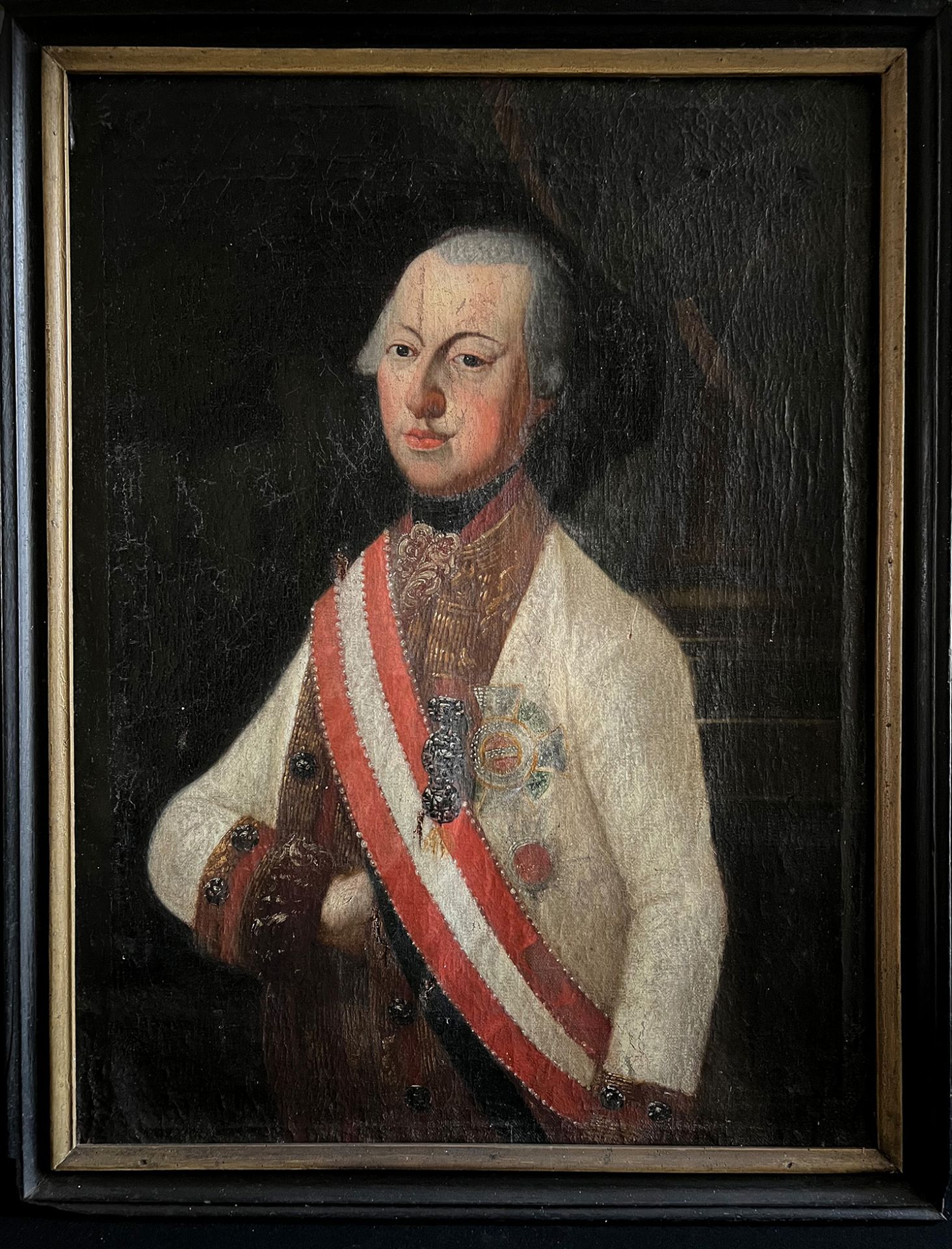 18. Jh., Portrait eines Würdenträgers in Uniform mit Orden, Altersspuren, Farbverluste, - Image 6 of 6