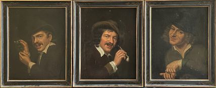 Konvolut 3 Gemälde, 19. Jh., unbekannter Künstler. Drei Portraits von Herren, die die Sinne