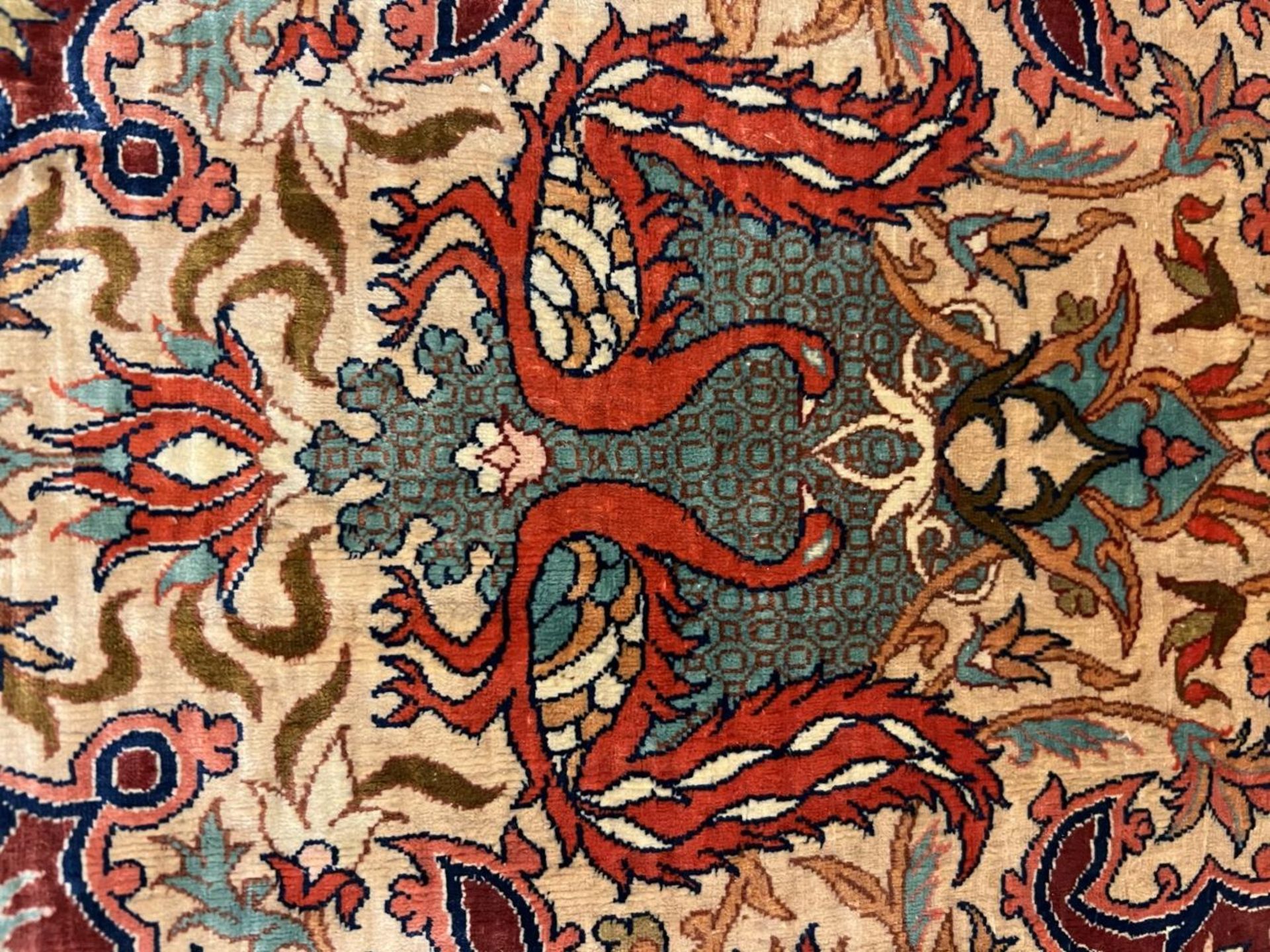 Seidenteppich, Hereke, Seide, Lebensbäume, Vögel, guter Zustand, 160 x 100 cm. Silk carpet, - Image 7 of 18