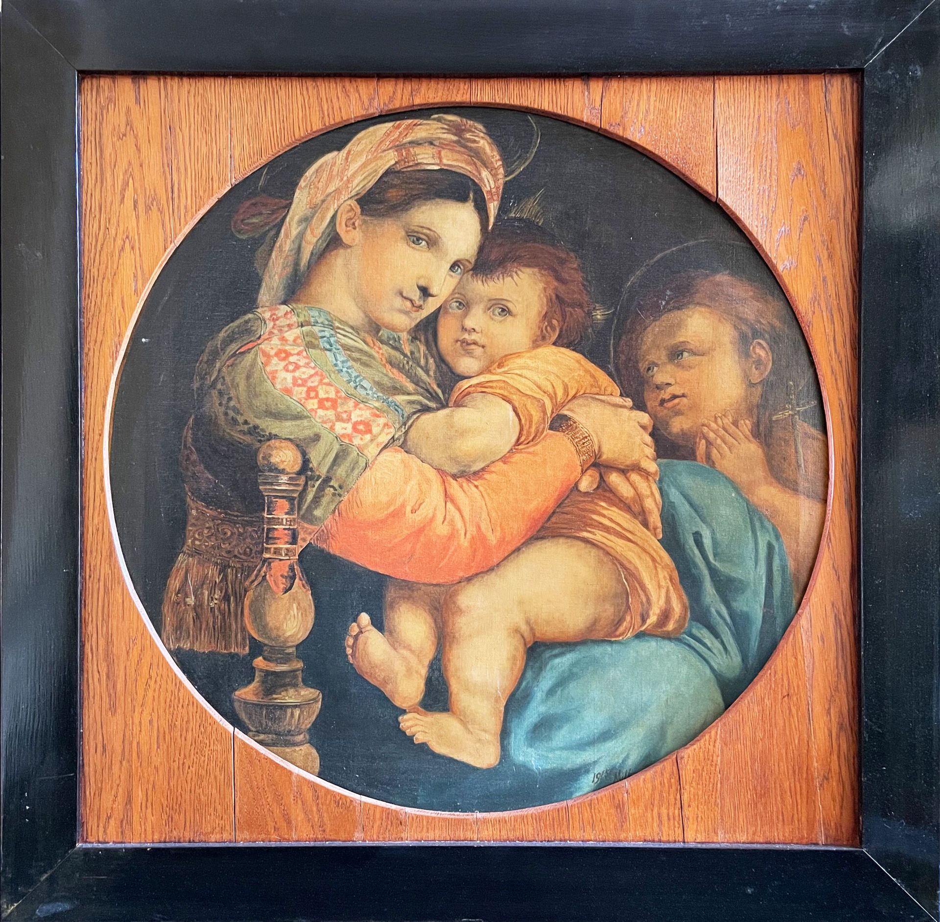 Madonna della Sedia, Kopie nach Raffael, wie das Original ein Tondo in einer schlichten Rahmung,