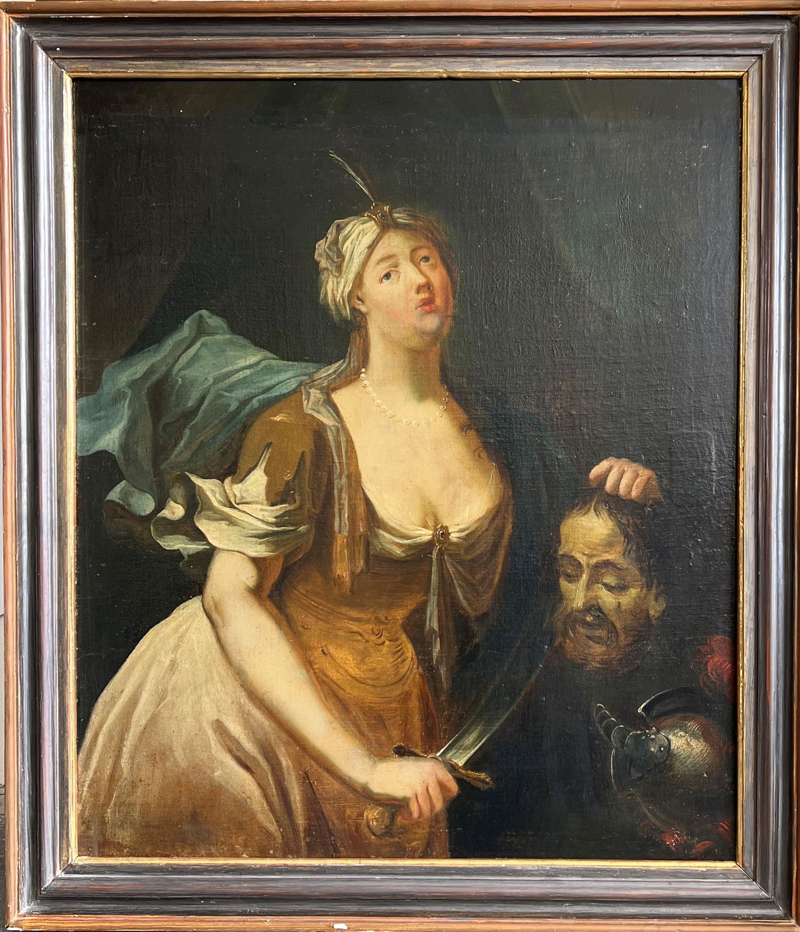 Judith mit dem Haupt des Holofernes/ Judith with the head of Holofernes. Süddeutsch, 18. Jh., Öl/Lwd - Bild 5 aus 5