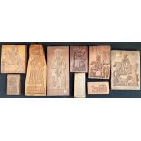 Konvolut historische Backformen, Teigmodeln, 9 Stück, Holz, fein geschnitzt, unterschiedliche Größen