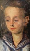 Unbekannter Maler, um 1900, Portrait eines Jungen in Matrosenanzug, Öl auf Platte, Altersspuren,