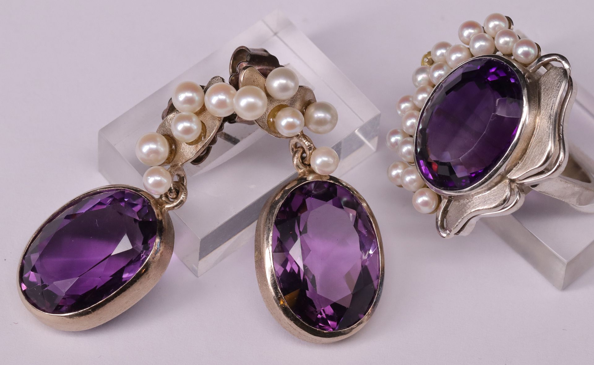 Amethyst - Perlen Set( set with amethysts and pearls, 750er WG (teils geprüft): Collier mit großem - Image 3 of 6