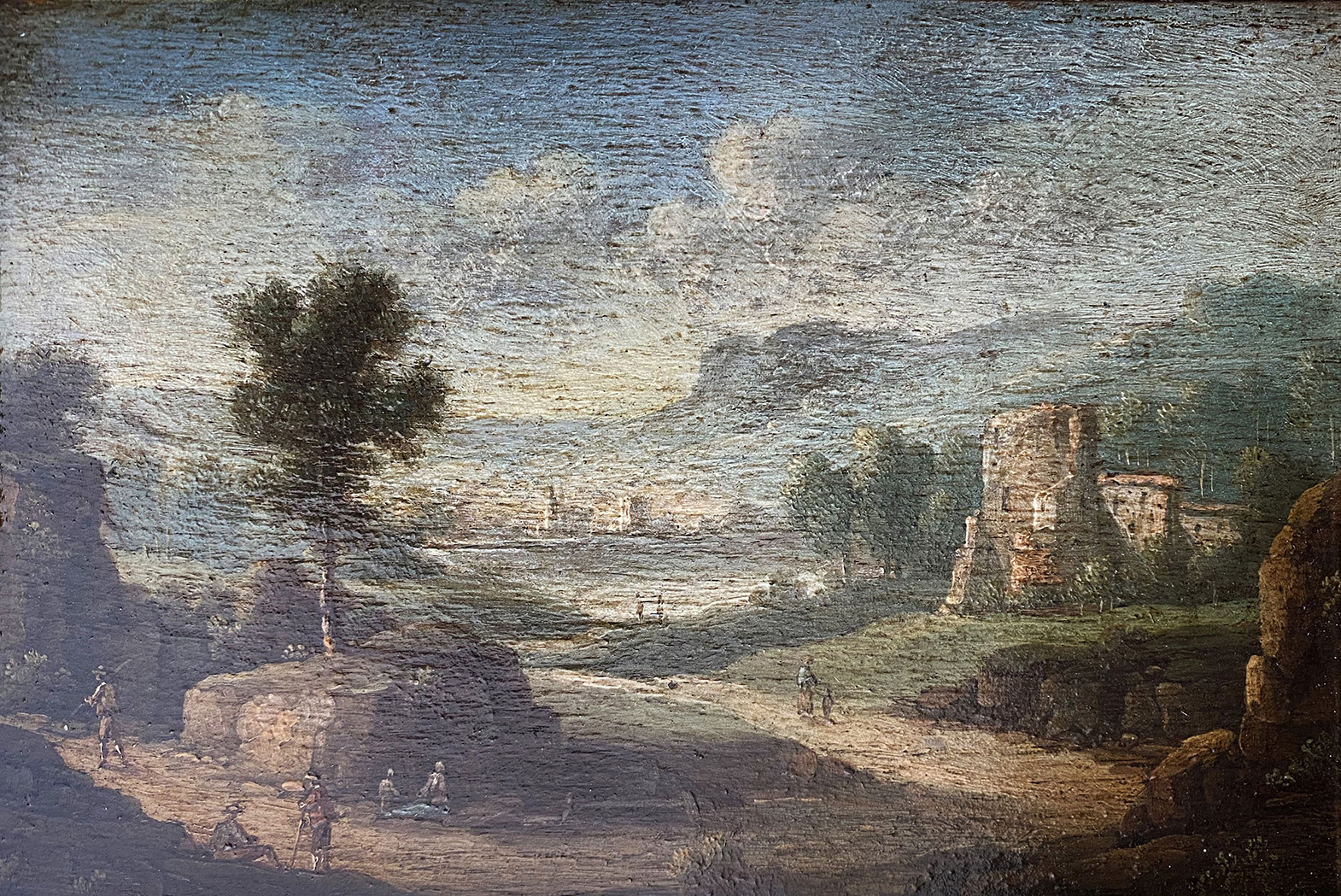 Unbekannter Maler, Paar Landschaftsgemälde, 19. Jh., Ausblick in eine bergige Landschaft mit - Image 4 of 4