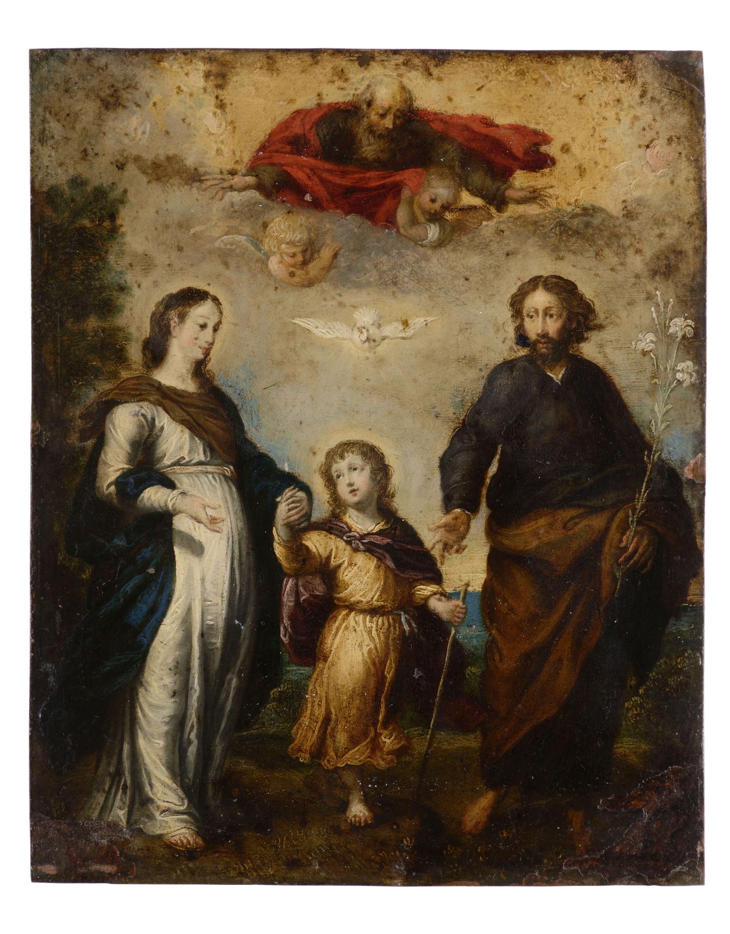 Unbekannter Künstler, 18. Jh., Die himmlische und irdische Dreifaltigkeit: Jesus als zentrale