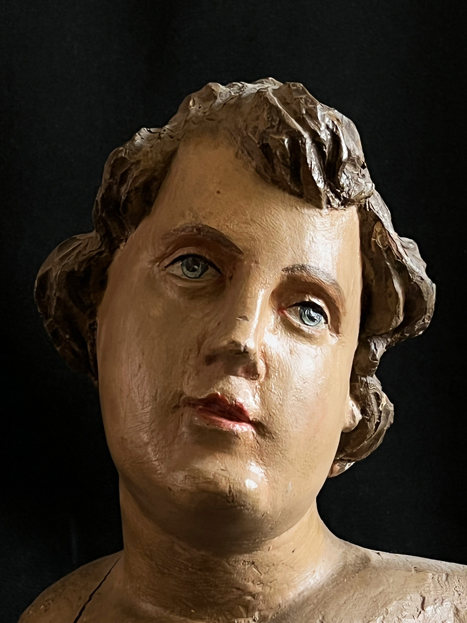 Büste des Hl. Sebastian, um 1800, Holz mit Farbfassung, Altersspuren, H. ca. 30 cm. / Bust of St. - Image 3 of 3