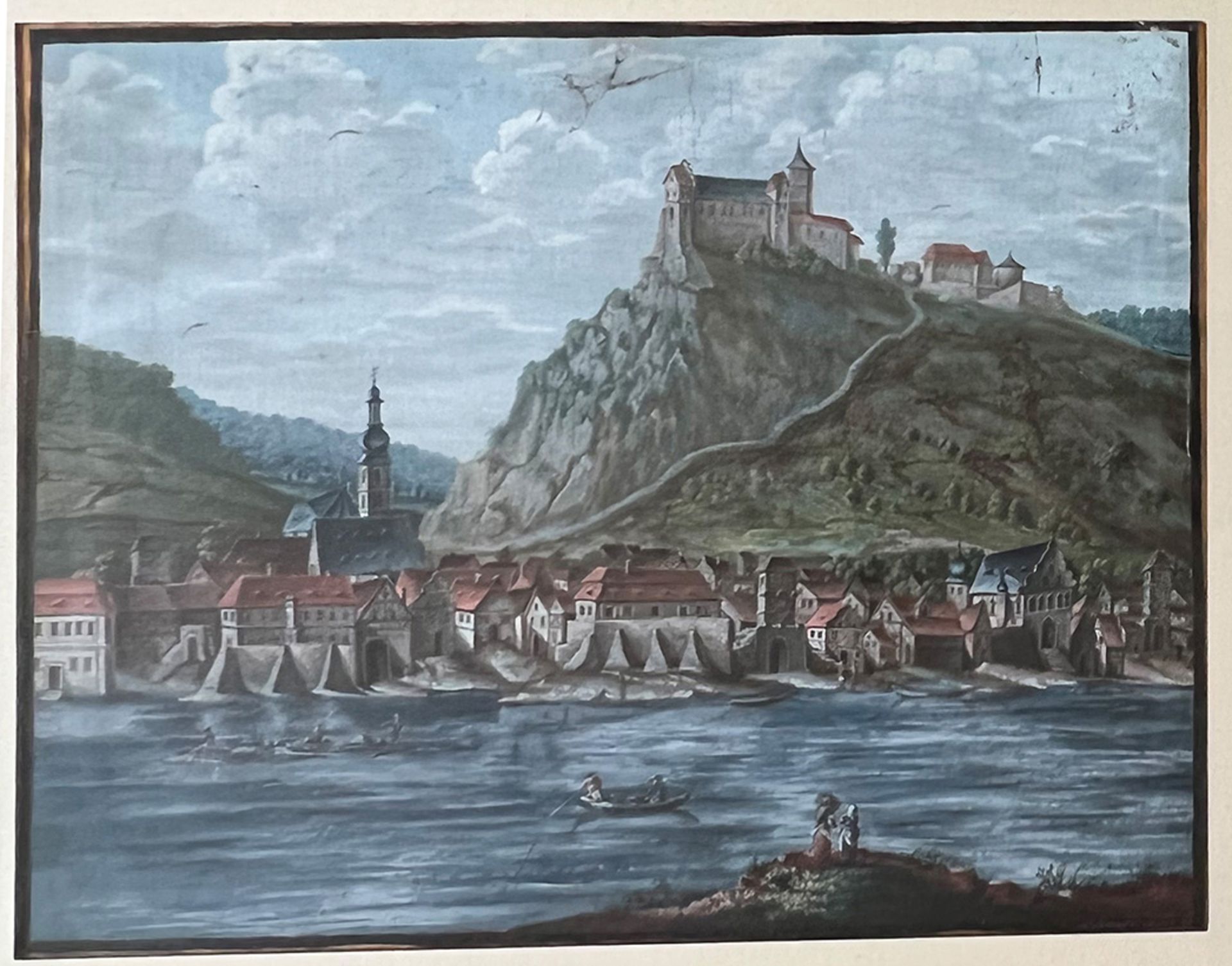 Peter Sprenger, Flusslandschaft vom Main mit der Burg Rothenfels, signiert und datiert: P.