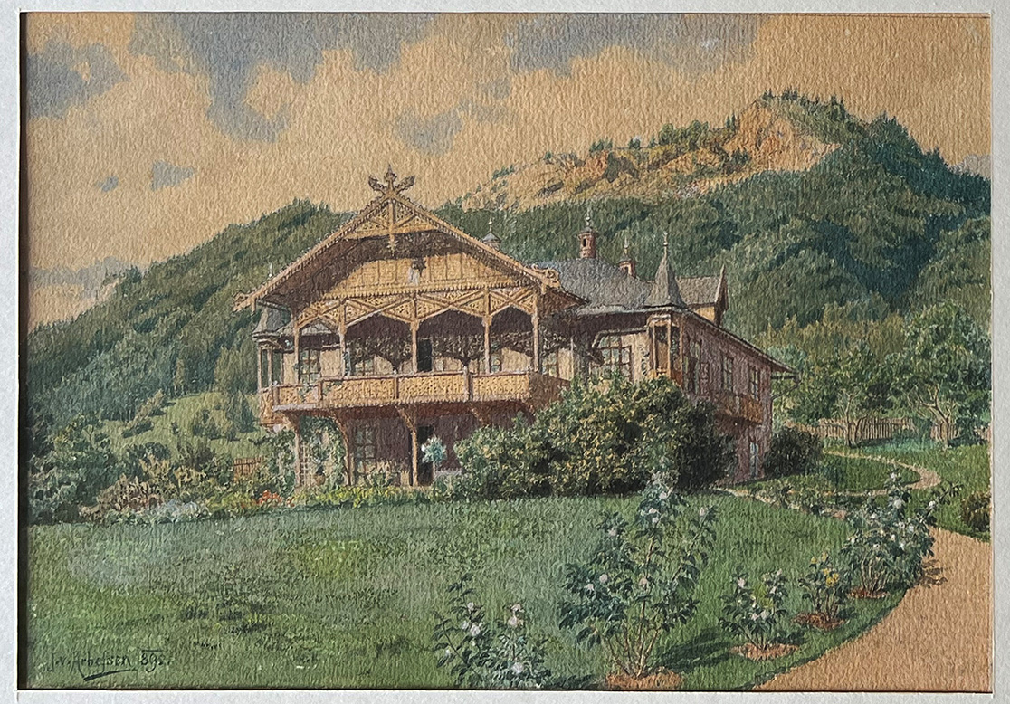 Josef VON ARBESSER (1850-1928), Landschaft mit großem Anwesen, signiert u. dat. '890, rücks. bez.: