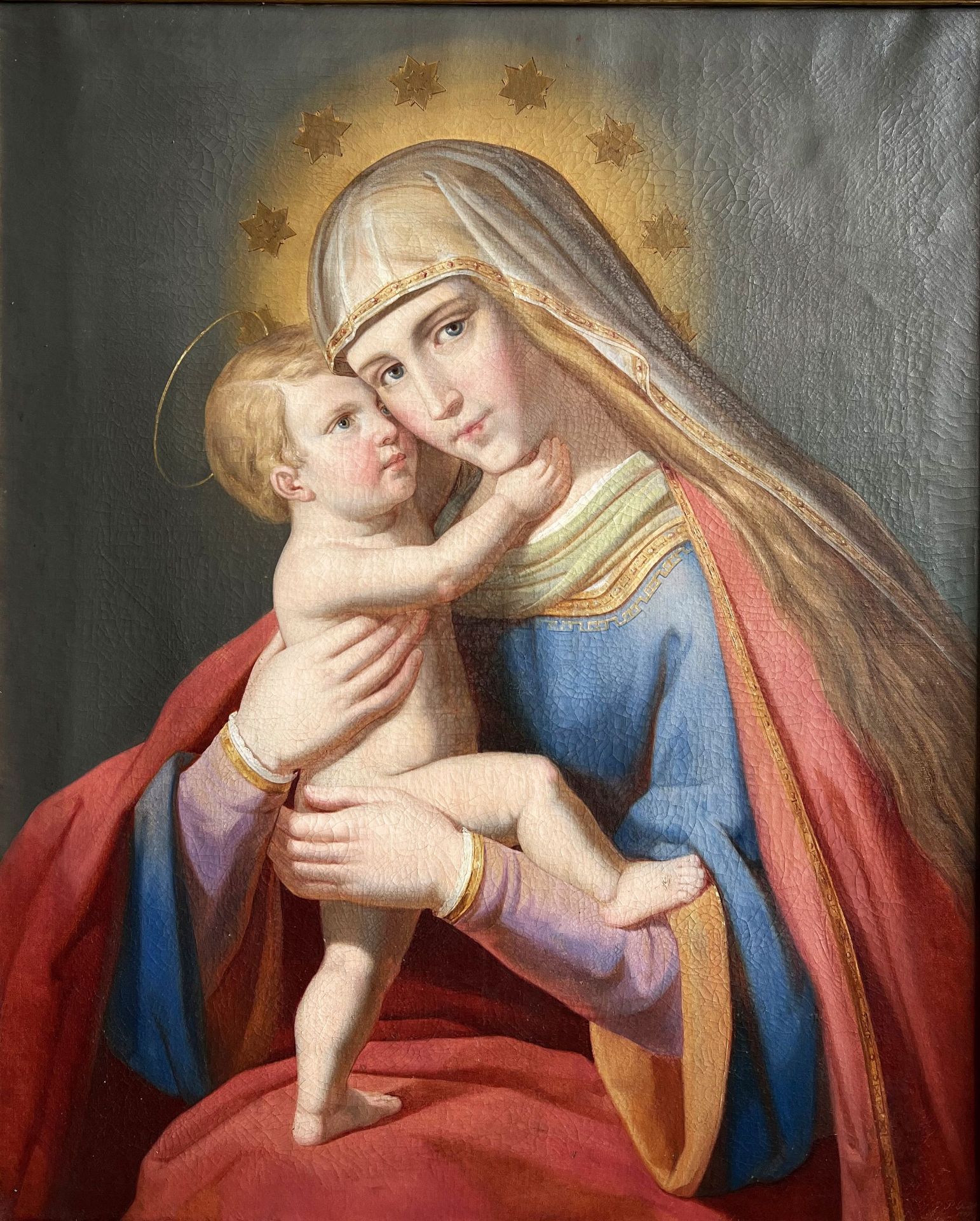 Maria mit dem Jeusknaben/ St. Mary with baby Jesus. Nazarener bzw Präraffaelitisch, Mitte 19. Jh., - Bild 5 aus 5