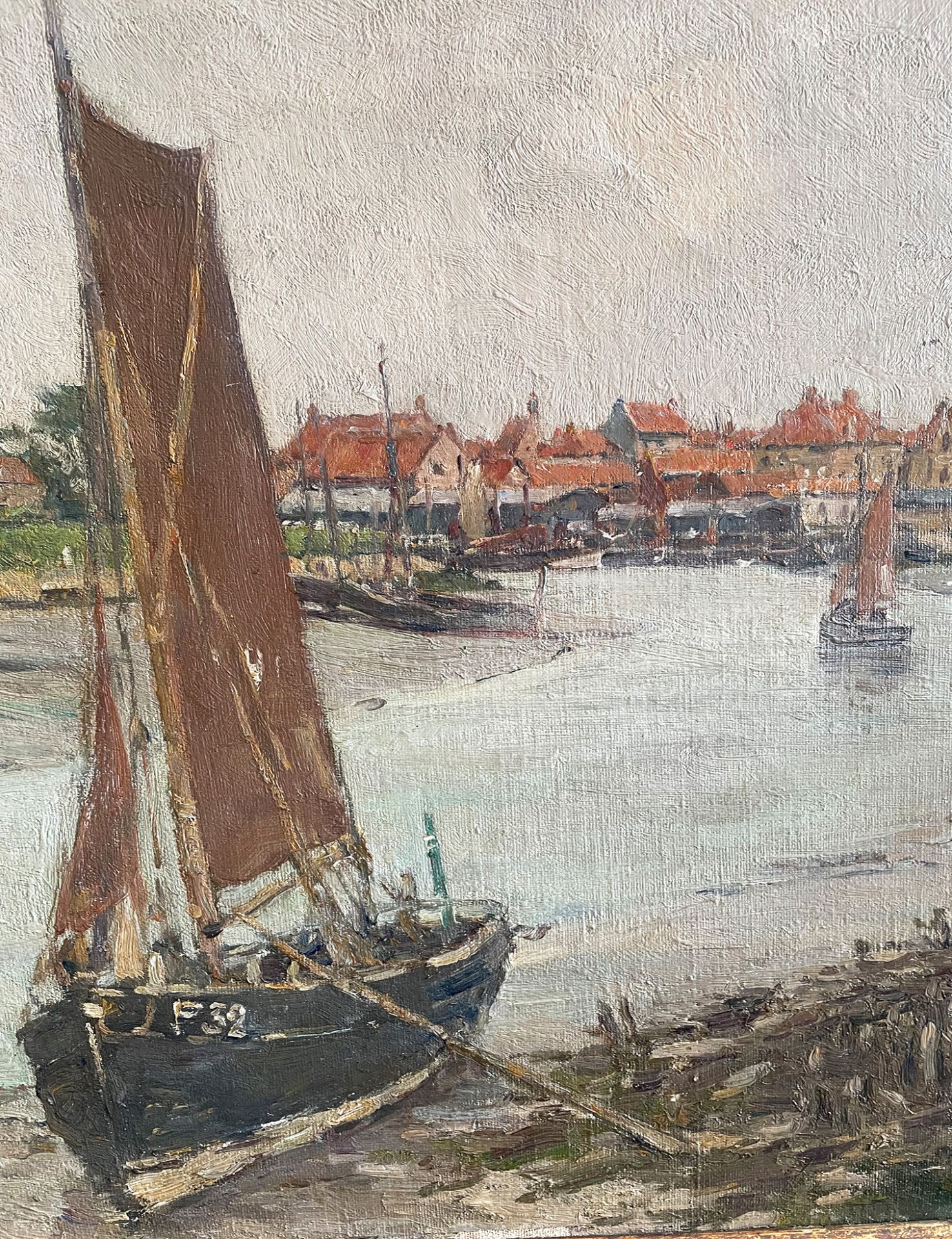 Georg HAMBÜCHEN (1901-1971) Konvolut: 1 x Segelboote am Strand vor der Stadt, signiert, Öl/Lwd; - Bild 4 aus 8