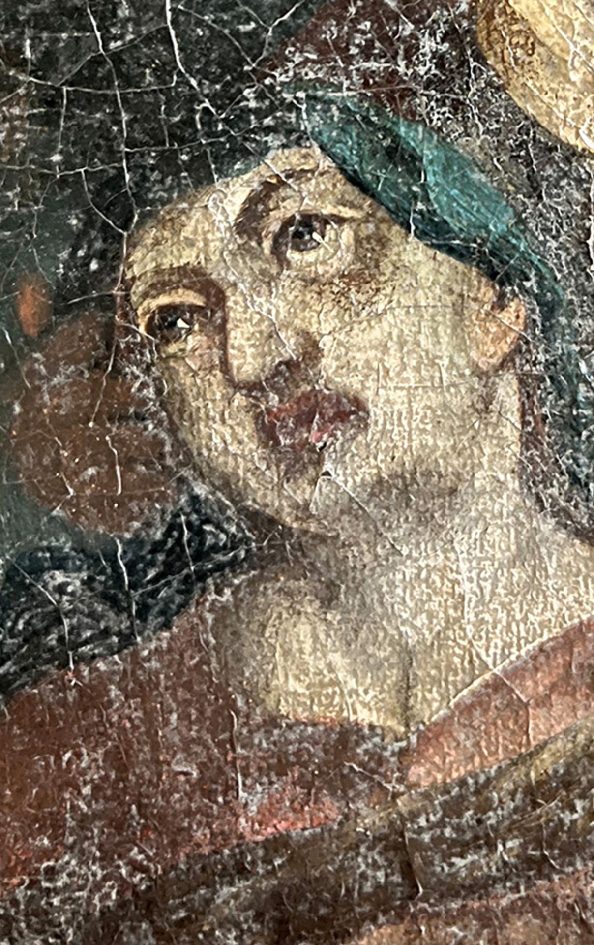 Franken, 18. Jh.,Christus am Kreuz mit trauernden Assistenzfiguren, Altersspuren, Farbverluste / - Image 2 of 6