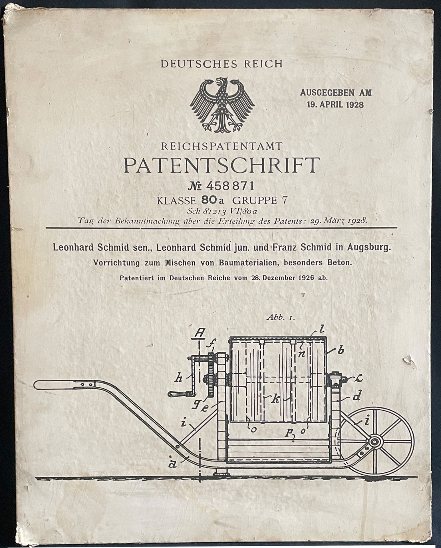 Patentierte Betonmischmaschine 1920/30er Jahre. Der Betonmischer wurde am 28. Dezember 1926 in der - Image 7 of 12