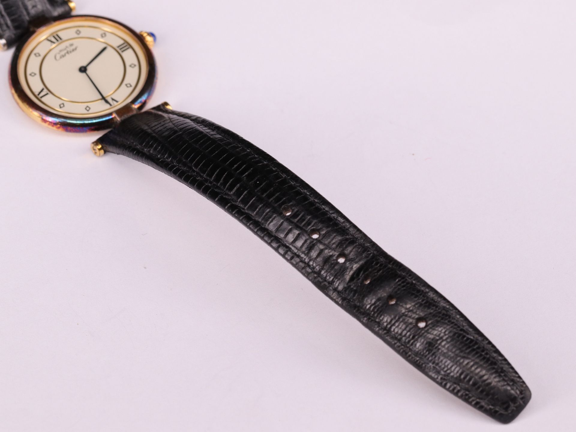 Cartier Vendôme, Damenarmbanduhr, Silber, vergoldet, Quartz, Werk nicht geprüft, Lederband Eidechse, - Bild 2 aus 5