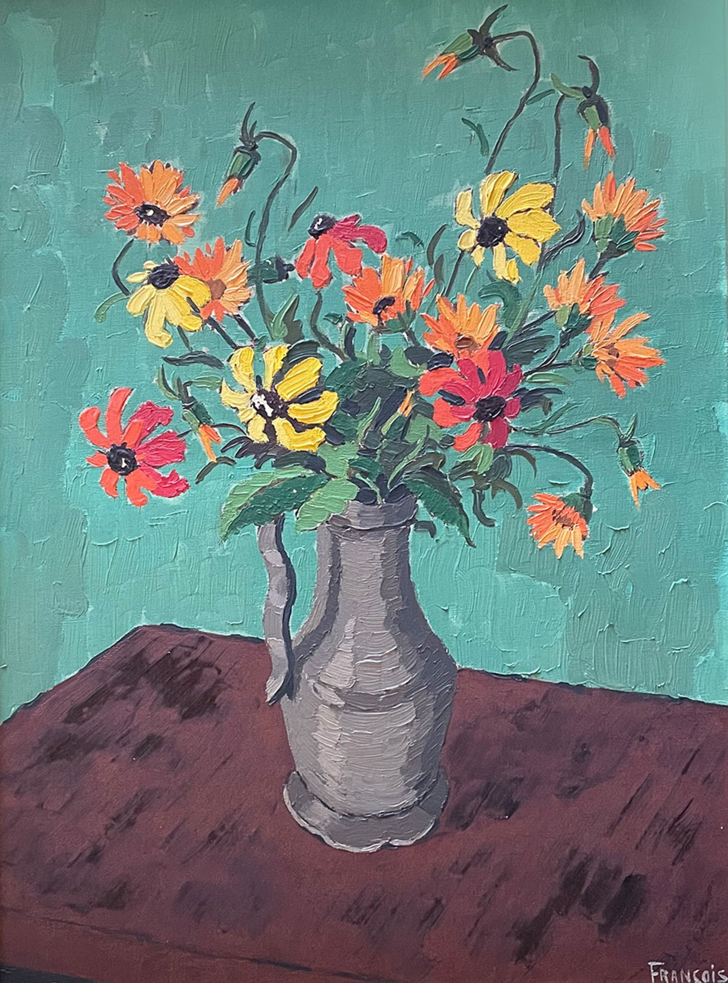 Marcel FRANÇOIS (1908-1987), Vase mit gelben und roten Lilien, Öl/Lwd, signiert, 70 x 45 cm