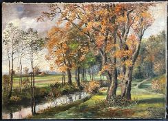 A. Wild, Landschaft mit Bäumen in herbstlicher Stimmung, signiert, Öl/Lwd. 70 x 102 cm.