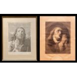 Zwei Druckgraphiken, Maria, 46,7 x 36,8 cm (Druck), Jesus, 31,4 x 39,4 cm (Druck), Altersspuren