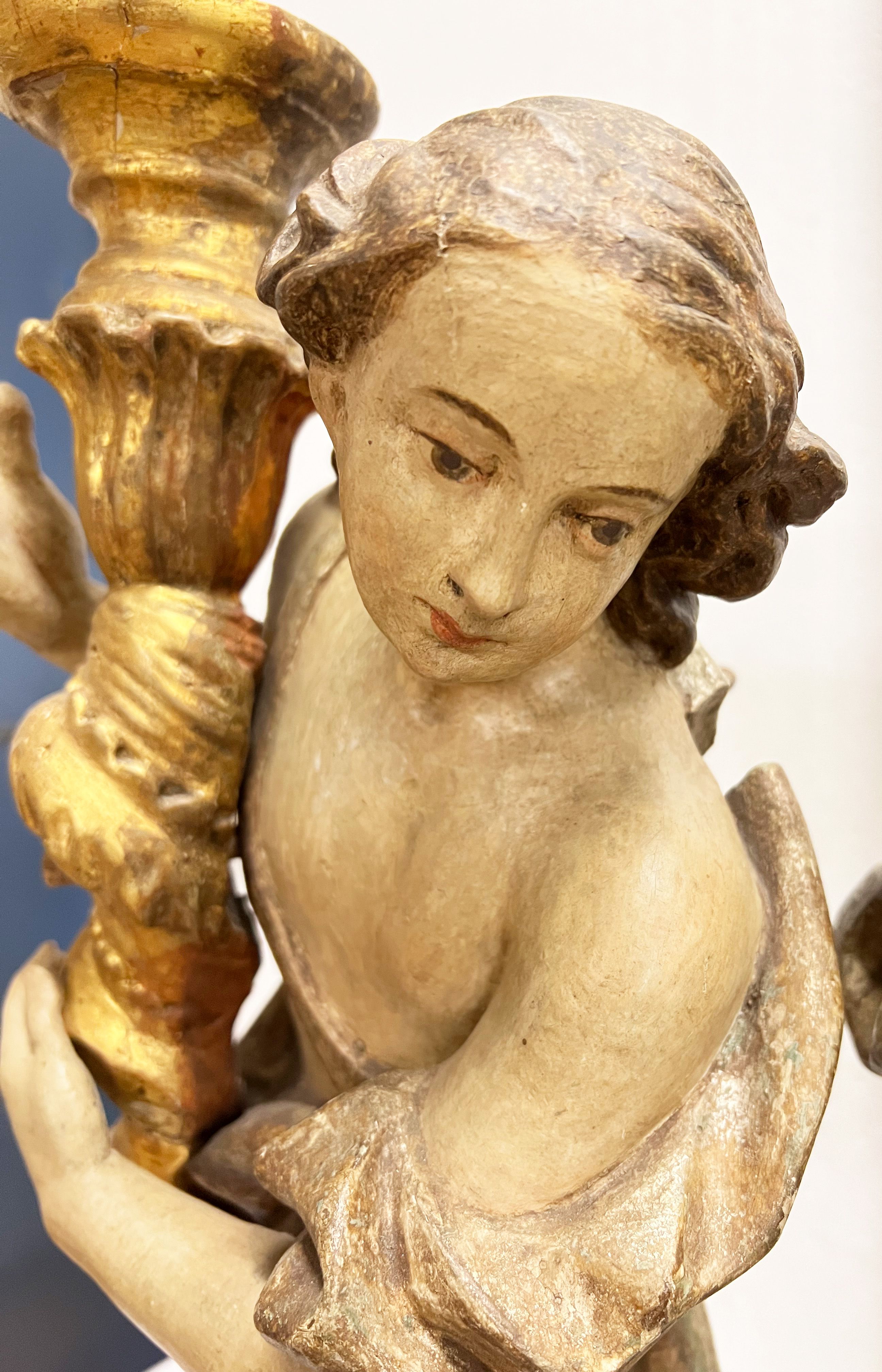 Paar Leuchterengel/ Pair of angel chandeliers. Franken, 18. Jh., teils original Fassung, Inkarnat - Image 3 of 6