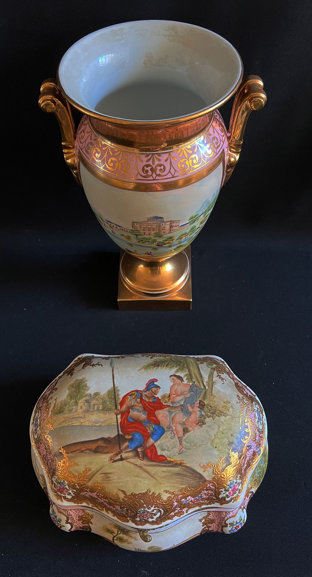 2 Objekte Porzellan, um 1900, beide gemarkt AB und nummeriert 596 und 212, Altersspuren: Vase auf - Bild 3 aus 6