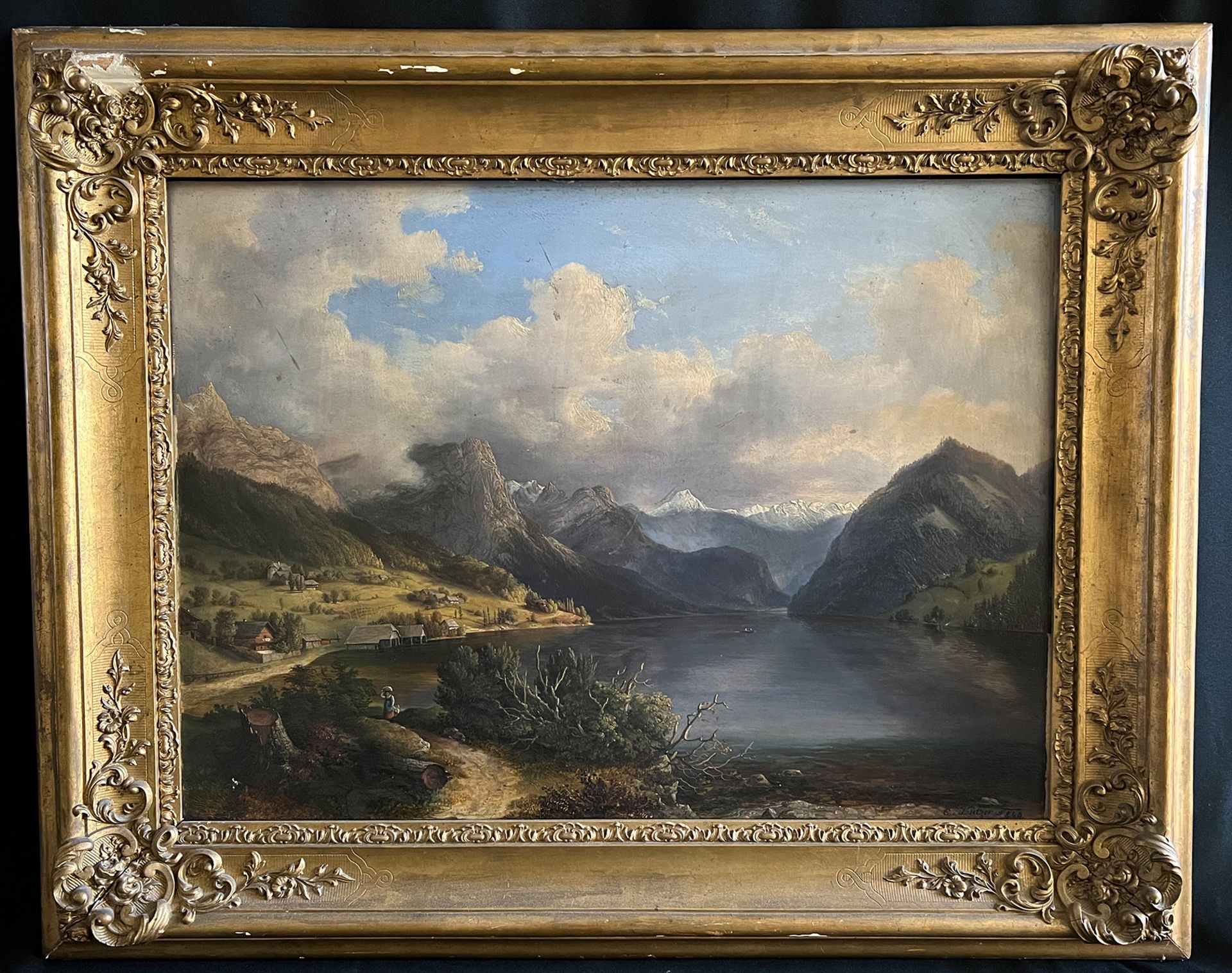 C. von Kratzer, Landschaft mit See und Bergen unter stimmungsvollen Wolken, signiert und datiert - Bild 2 aus 6