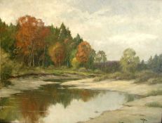 Emil Arends (Münchner Schule, um 1900), zugeschr., Herbstliche Voralpenlandschaft mit Waldsee und