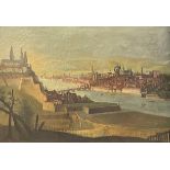 Unbekannter Künstler um 1800. Blick auf die Festung Marienberg, den Main, die Stadt und die Weinlage