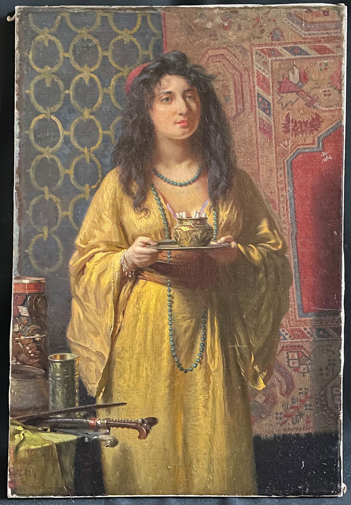 Wilhelm SPRENGER (1850-1907), Odaliske in orientalischem Interieur, signiert, Öl/Lwd, 66 x 40 cm