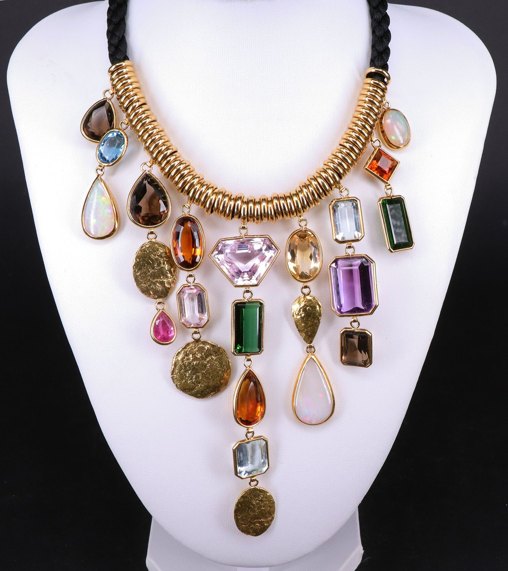 Collier mit aufwändig gearbeiteten Halbedelsteinen / necklace with semi-precious stones. Topas, - Image 5 of 6
