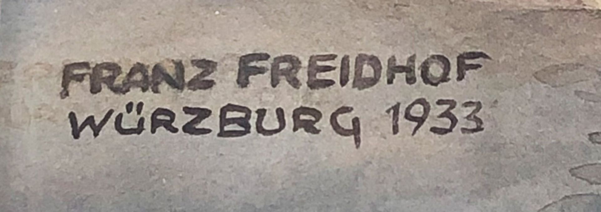 Franz FREIDHOF (1874-1958), Würzburg: Blick vom Main über die Alte Mainbrücke zur Festung, - Image 2 of 3