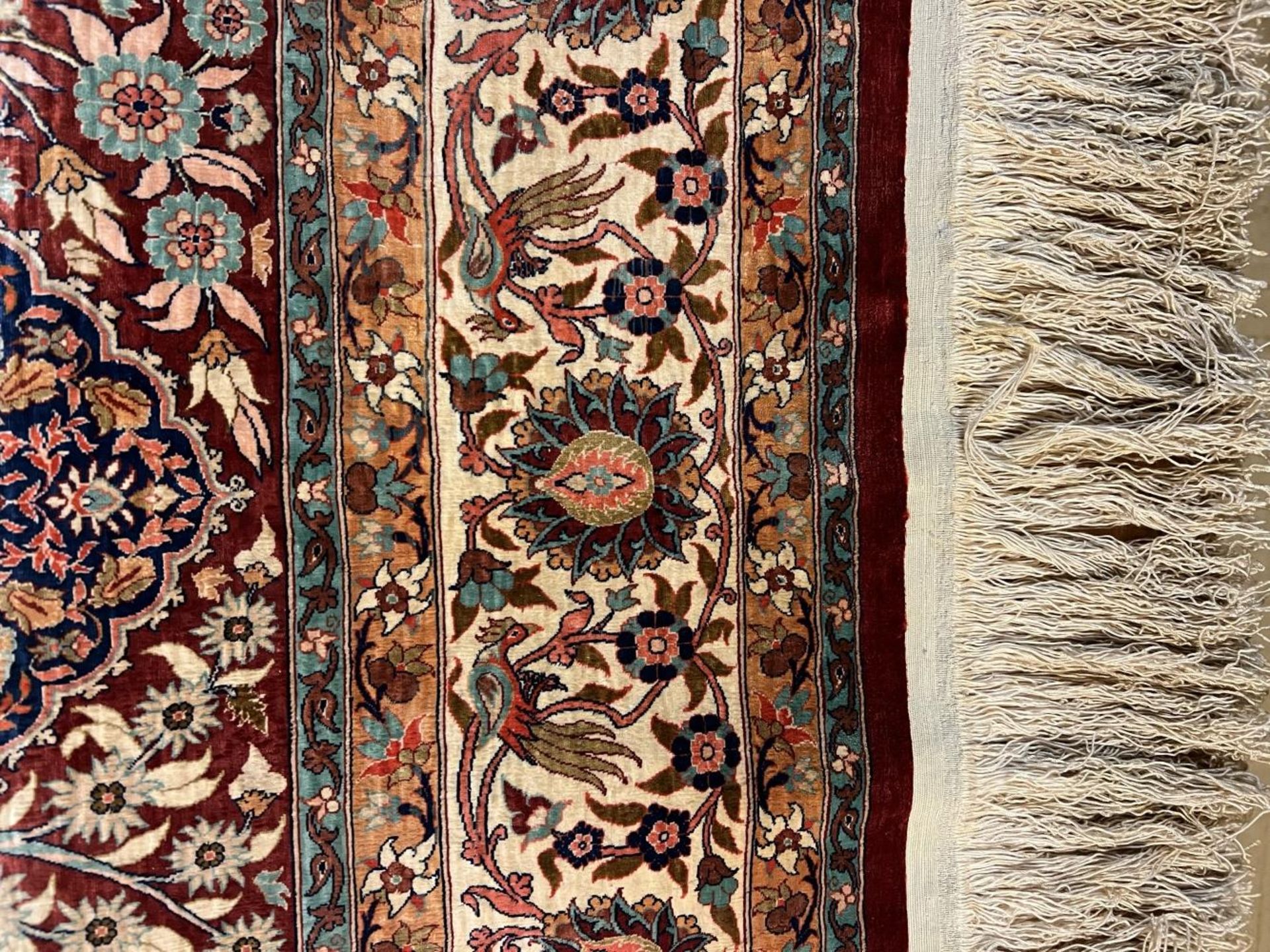 Seidenteppich, Hereke, Seide, Lebensbäume, Vögel, guter Zustand, 160 x 100 cm. Silk carpet, - Image 5 of 18