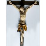 Corpus Christi, 19. Jh., barock, Holz, farbig gefasst, Lendenschurz vergoldet, Dreinageltypus,